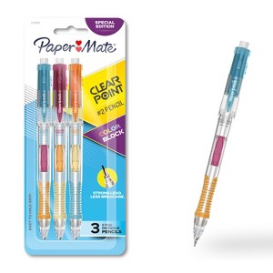 Paper Mate 3ct Clearpoint Mechanical Pencil Color Block Special Edition 0.7mm Lead Light Blue/Magenta/Orange - 1 of 4