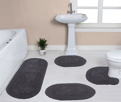 Double Ruffle Collection Cotton Ruffle Pattern Tufted Set of 4 Bath Rug Set - Home Weavers