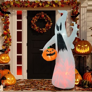 LOVSON 5.9-foot Halloween inflatable outdoor decoration (ghost and pumpkin) with LED lighting, suitable for lawns and holidays, waterproof,White - 1 of 4