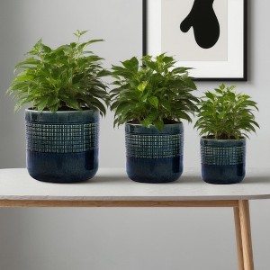 Wooakway 10" Dia Outdoor Indoor Ceramic Planter Pot Decorative Planter with Drainage Hole Patio Flower Pot - 1 of 4