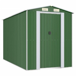 vidaXL Outdoor Galvanized Steel Green Garden Shed - Spacious Weather Resistant Storage Solution for Tools, Garden Equipment, 75.6"x140.6"x87.8" - 1 of 4