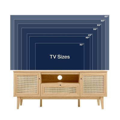 Finley 59" Oak TV Stand with Rattan Paneling and Storage