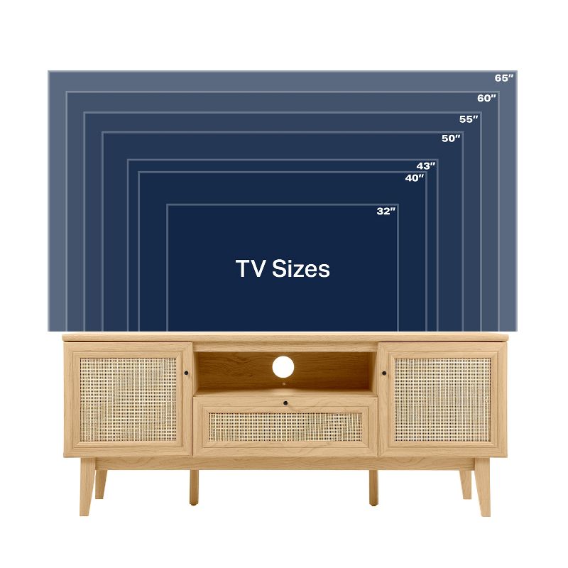 JONATHAN Y TVS1002A Finley 59 in. Farmhouse Caned TV Stand with Drawer and Storage Doors Fits TVs up to 65 in. with Cable Management, 4 of 10