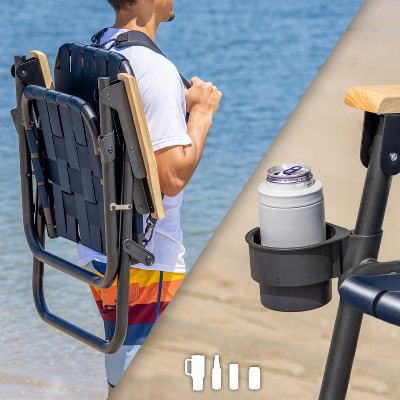 Navy Woven Aluminum Beach and Camping Chair with Hardwood Arms