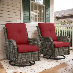 POCASSY Gray Wicker Swivel Rocking Chairs, 2 Piece Oversized Rocker Patio Chairs Set Rattan Glider Chairs for Outdoor Porch Deck Backyard - 1 of 4