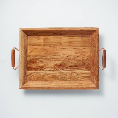 16"x24" Rectangular Wood Serving Tray with Metal Handles Brown/Copper - Hearth & Hand™ with Magnolia