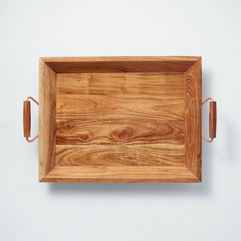 16&#34;x24&#34; Rectangular Wood Serving Tray with Metal Handles Brown/Copper - Hearth &#38; Hand&#8482; with Magnolia, 1 of 6
