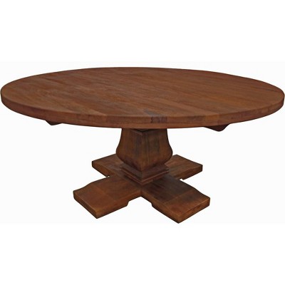 HomeRoots 58" Brown Solid Wood Pedestal Base Round Top Dining Table
