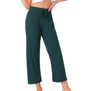 INSPIRE CHIC Women's Wide Leg High Waist Ribbed Knit Casual Bottoms Drawstring Palazzo Pants - 1 of 4