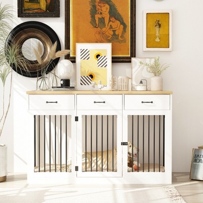 Famapy White Furniture-Style Dog Cage with 3 Drawer Storage: Sturdy and Reliable