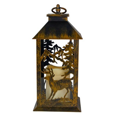 Northlight 13 5 Rustic Deer And Pine Tree Silhouette Lantern With Flameless Led Candle Bronze Target