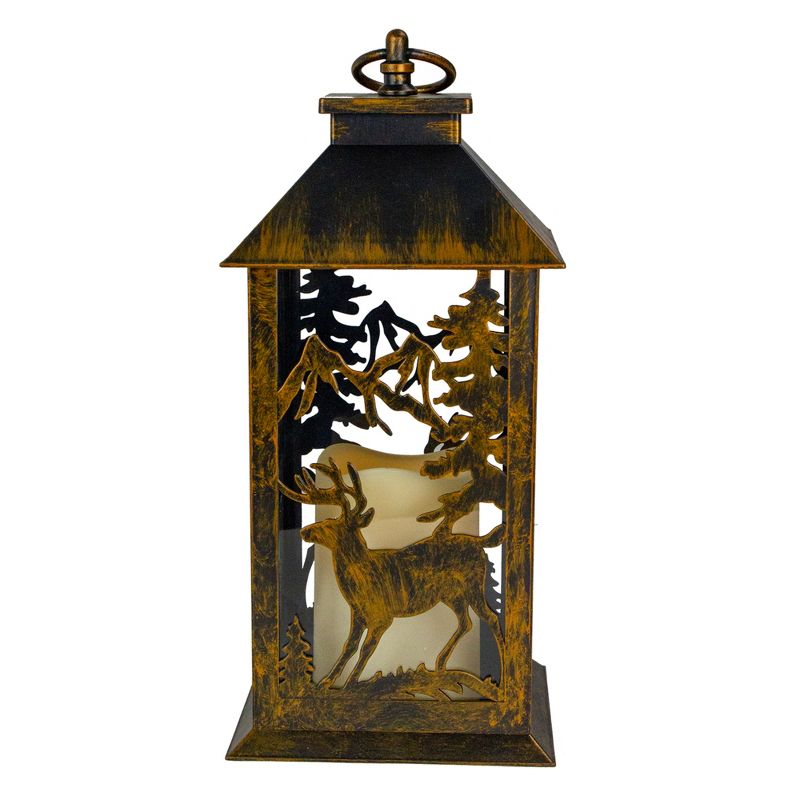 Northlight 13.5" Rustic Deer and Pine Tree Silhouette Lantern with Flameless LED Candle - Bronze, 1 of 5