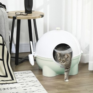 Whisen Round Enclosed Cat Litter Box with Door Sand Pedal, Scoop, Lid, Spacious Interior - 1 of 4