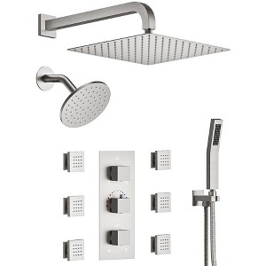 YAWWALK Thermostatic Triple Handles 8-Spray Dual Shower Head Shower Faucet with 6-Jets - 1 of 4