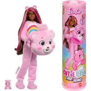 Barbie 11.5" Cutie Reveal Doll & Accessories in Cheer Bear Plush Costume Pink Hair with 10 Surprises - 1 of 4