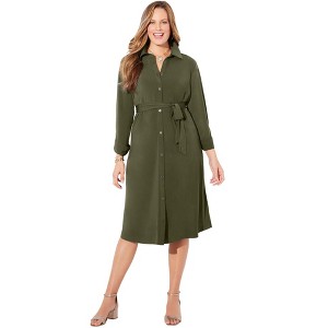 Catherines Women's Plus Size Convertible Buttonfront Shirt Dress - 1 of 4