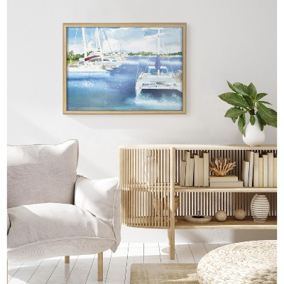 Summer Sailing Blue and Natural Framed Glass Print, 18x24