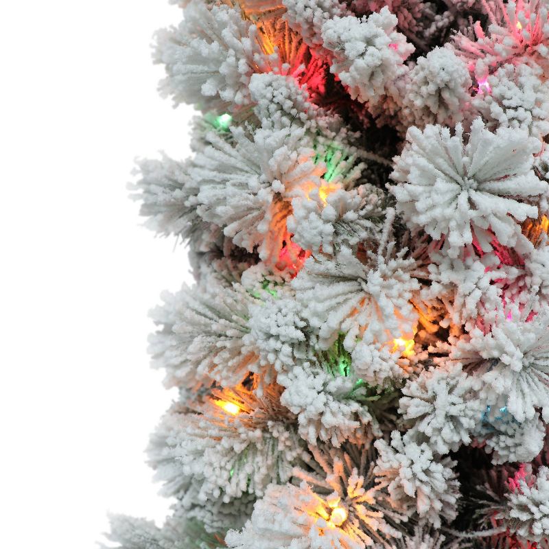 Puleo 4.5&#39; Pre-Lit Flocked Pencil Portland Pine Artificial Christmas Tree Multicolor Lights, 4 of 5