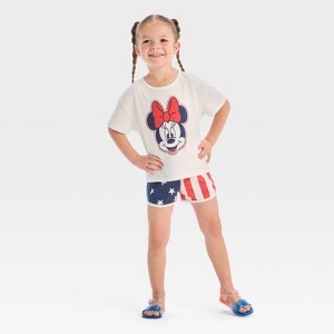 Toddler Girls' 2pc Disney Minnie Mouse Americana Short Sleeve T-Shirt and Shorts Set - Red/White/Blue - 1 of 4