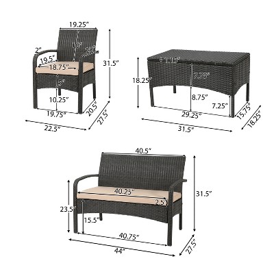 Brown and Tan Wicker 4 Person Outdoor Chat Set with Cushions