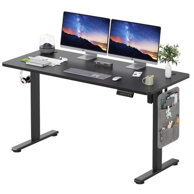 GlasFlength Desk, Standing Desk with Splicing Board, Adjustable Height for Study Room, Game Room, Office, Black, 140"*60"*71"