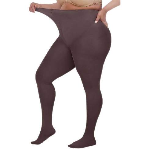 Opaque Chocolate Plus Size Tights for Women Microfiber Run Resistant Toe Plus Size Stockings Footed Tights Pack 1X 8X