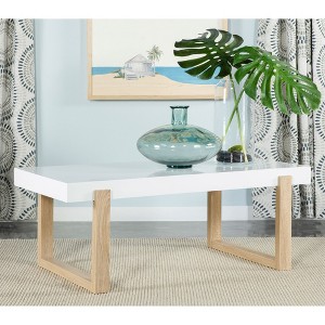 47.25" High Gloss and Natural Coffee Table with Sled Base, Perfect for Modern and Stylish Living Rooms - 1 of 4