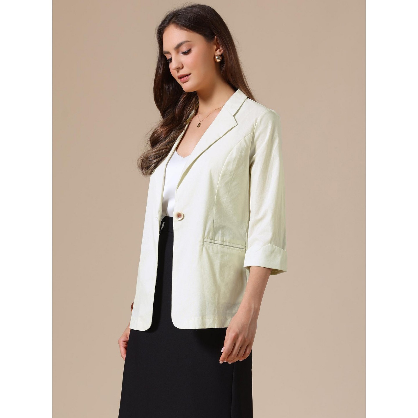 Женские пиджаки INSPIRE CHIC Lapel Collar Summer 3/4 Sleeve Lightweight Business Back Slit Suit Blazer 2 Packs Beige/Grey, цвет: Бежевый — фото 4
