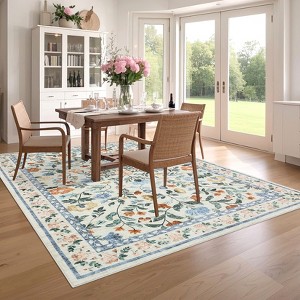 Modern Washable Area Rug for Living Room, Vintage Floral Carpet with Non Slip Backing, Low Pile Stain Resistant Floor Mat for Dorm - 1 of 4