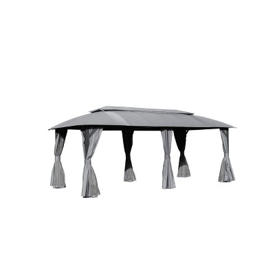 Gsluuk Gazebo 10x20FT, Outdoor Gazebo with Double Roofs, Privacy Curtains, Mosquito Nettings