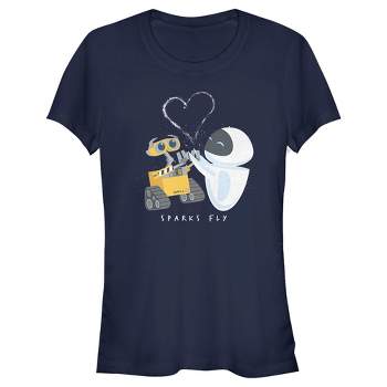Juniors Womens Wall-E Valentine's Day EVE Sparks Fly T-Shirt