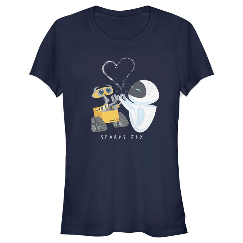 Juniors Womens Wall-E Valentine's Day EVE Sparks Fly T-Shirt, 1 of 5
