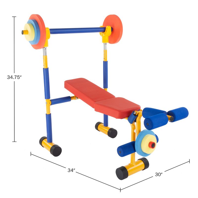 Toy Time Kids' Weight Bench Workout Equipment Set for Beginner Exercise, Weightlifting, and Power lifting with Leg Press and Barbell, 5 of 11