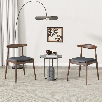 Rubberwood Dining Chairs Set of 2 with Curved Backrest and Upholstered Seat, Mid-Century Accent Chairs for Dining or Living Room–Tanpinhause