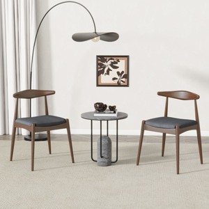Rubberwood Dining Chairs Set of 2 with Curved Backrest and Upholstered Seat, Mid-Century Accent Chairs for Dining or Living Room–Tanpinhause - 1 of 4