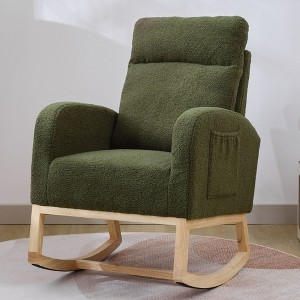 NicBex Accent Chair Modern Upholstered Rocking Chair Glider Chair with Solid Wood Legs with Side Pocket Lounge Chair, Dark Green - 1 of 4