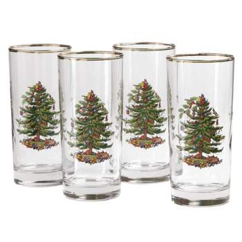 Spode 16 Oz Stemless Wine Glass Christmas Tree Set of 2 Gold Rim EUC for  sale online