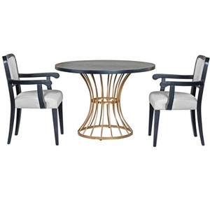 Gulches 3-Piece Dining Set - 42" Round Dark Oak Veneer Table + 2 Upholstered Chairs, Iron Base, Rustic-Modern for Kitchen Nook - 1 of 4