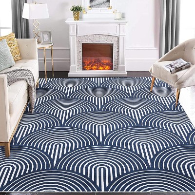 Washable Area Rug Modern Abstract Low Pile Non Slip Stain Resistant Foldable Carpet for Living Room Bedroom Study Room