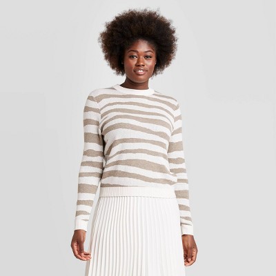 Women's Animal Print Crewneck Pullover Sweater - A New Day™ Cream L