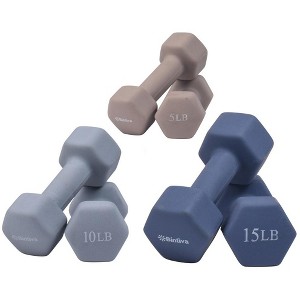 Bintiva Neoprene Dumbbells - Earth Tones 5lb, 10lb, 15lb pairs - 1 of 2