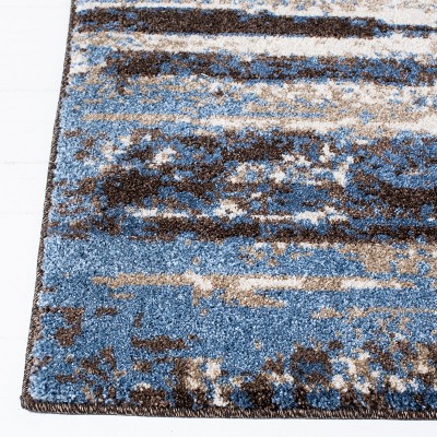 Luxurious Hand-Knotted Cream/Blue Shag Rug - 27" x 19"