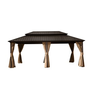 12X20 FT Outdoor Hardtop Gazebo,Metal Gazebo With Double Roof Canopy And Curtain,Galvanized Permanent Large Patio Gazebo-Coolbibila - 1 of 4