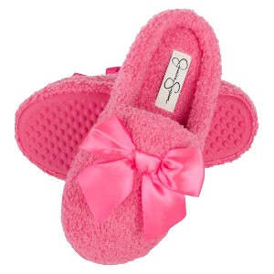 Jessica Simpson Girl's Slip-On Faux Shearling Clog Slippers with Satin Bow - 1 of 4