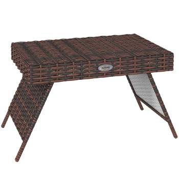 Outsunny Outdoor PE Wicker Side Table, Foldable Patio Wicker End Table, Metal Frame, Hand Woven PE Rattan, Coffee Table, Brown