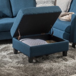 Lyngins Tufted Storage Ottoman, Waffle Stitch Upholstered Ottoman with Storage, 28.75"W Foot Stool with Birch Wood Legs, Storage Bench for Living Room - 1 of 4