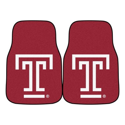 NCAA University of Temple Owls Carpet Car Mat Set - 2pc