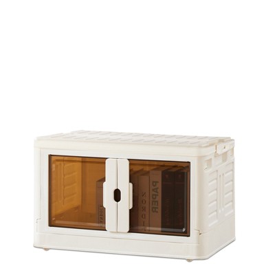 DOMETOUR Stackable Plastic Storage Bins with Lids Foldable Storage Boxes for Living Room