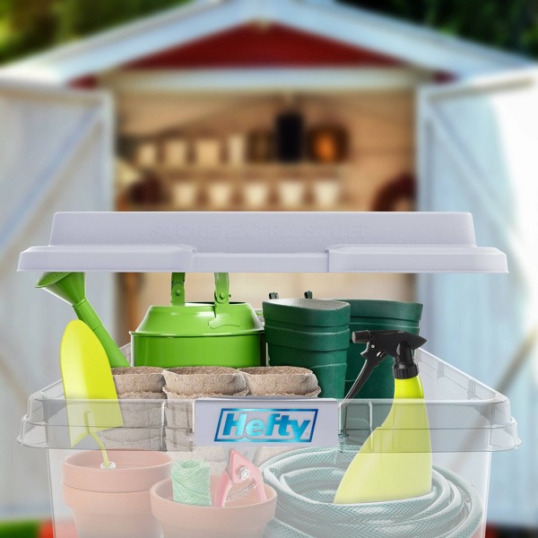 Tina de almacenamiento de plástico Hefty 113qt Hi-Rise Clear: con asas de cierre y cierre a presión, almacenamiento universal 6