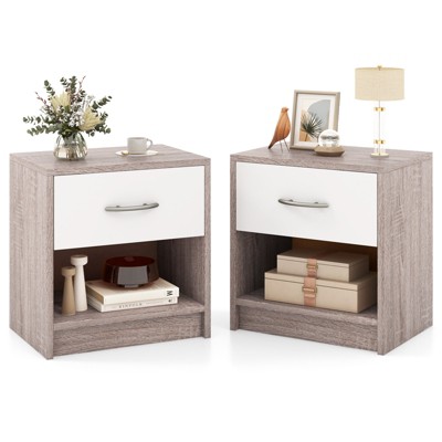Tangkula 2 PCS Nightstand w/ Drawer Side Table w/ Slide-out Drawer Open Storage Shelf